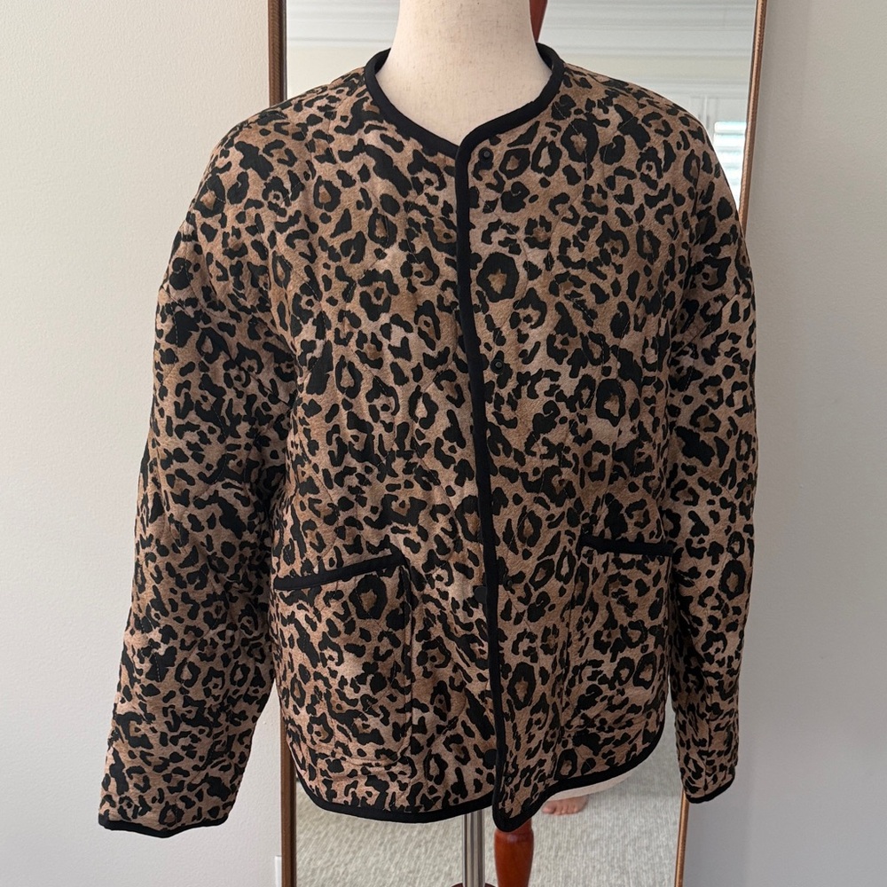 Zara Animal Print Teddy Jacket with Black Edging